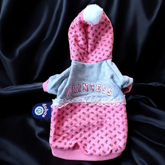 ๐๏ธ Dobaz Dog 'Princess' Hoodie Sweater Pink & Gray - Picture 2 of 7